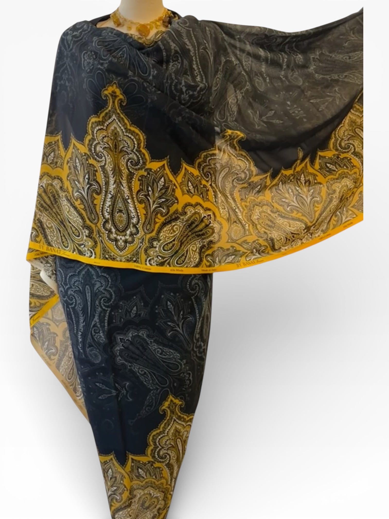 Premium Italian - Black Toub with Yellow Paisley Border