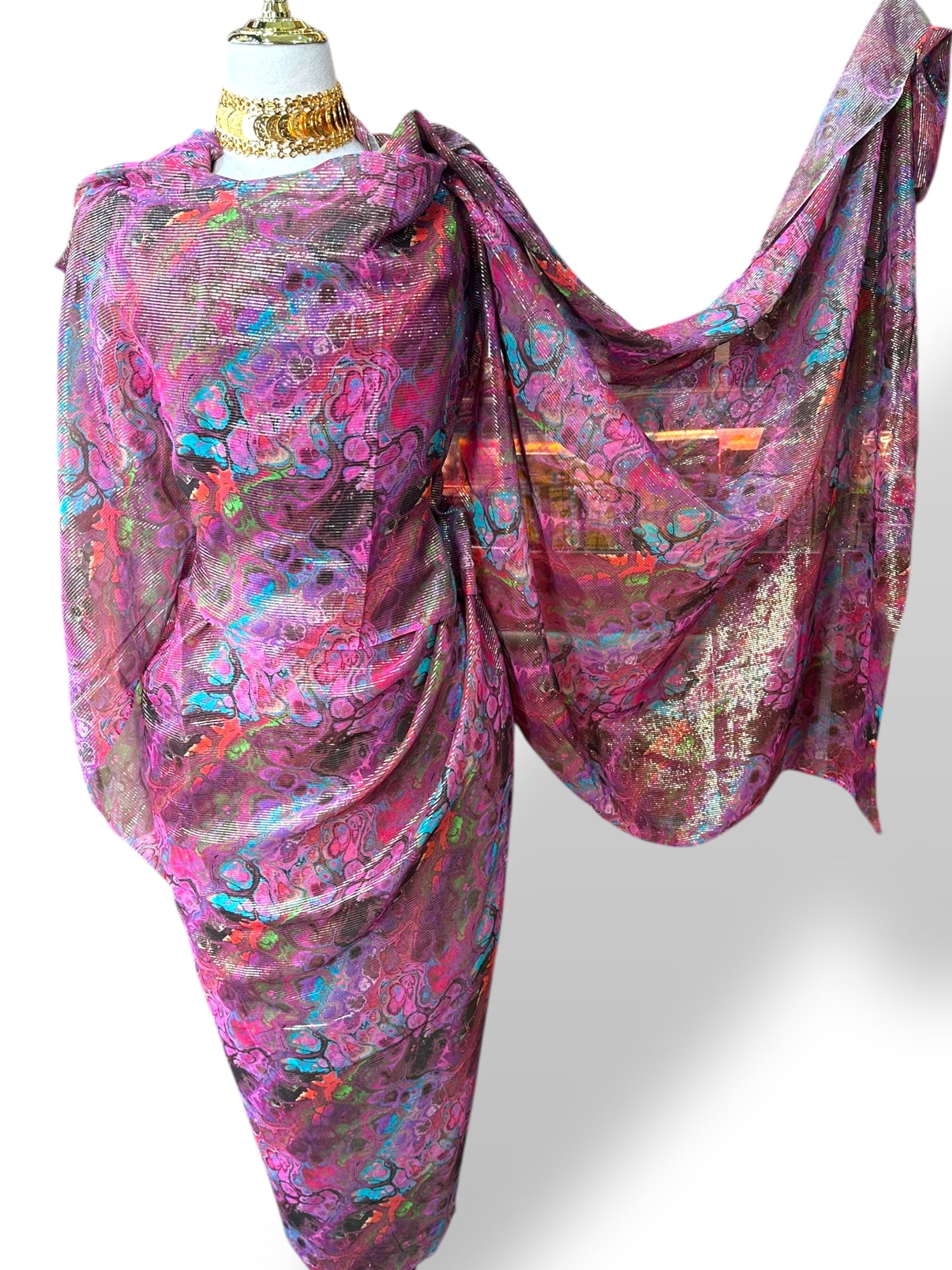 Gold Thread Chiffon Georgette Toub - Purple Marbling