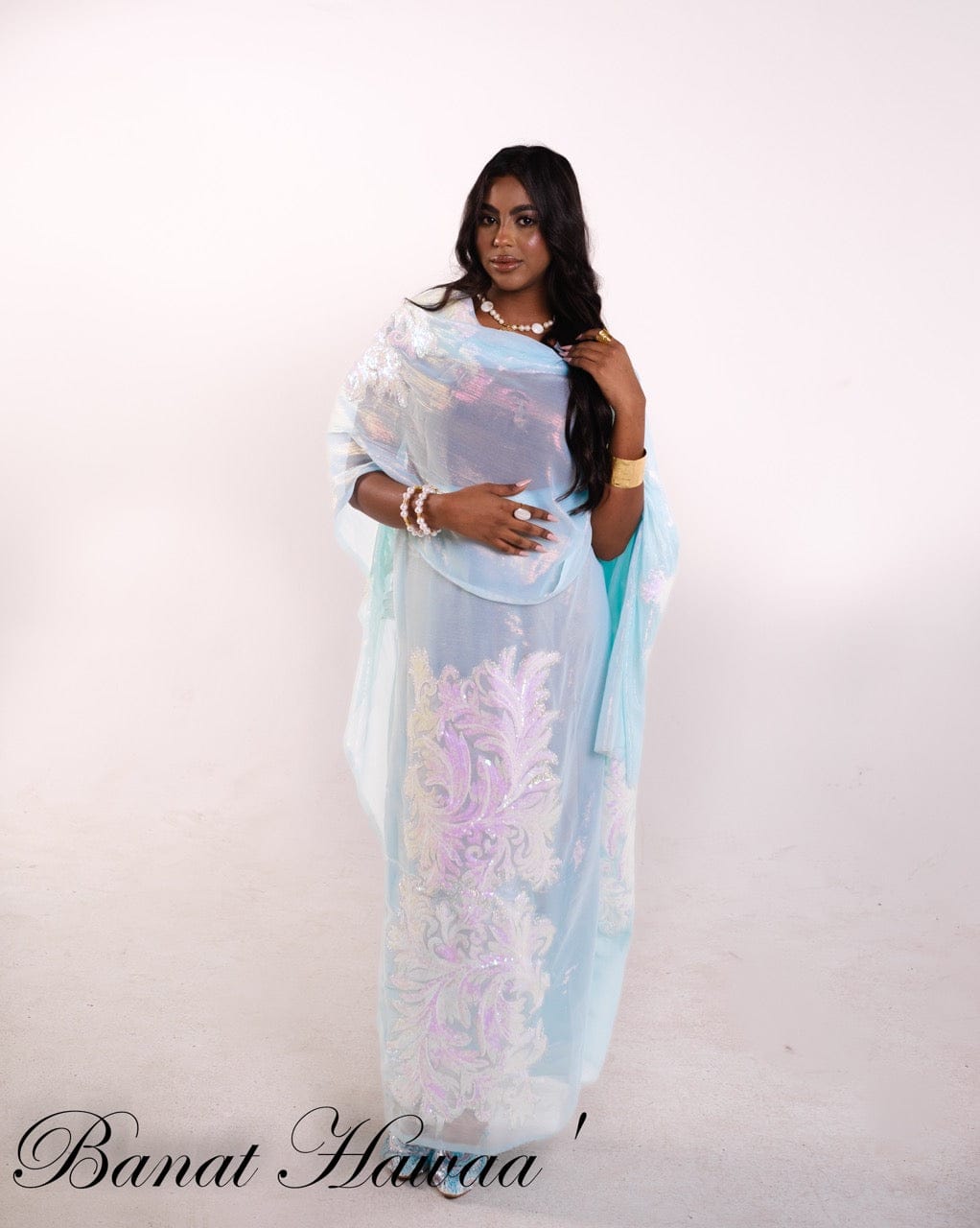 Handmade Applique Toub - Irridecesent Teal with White Flowers