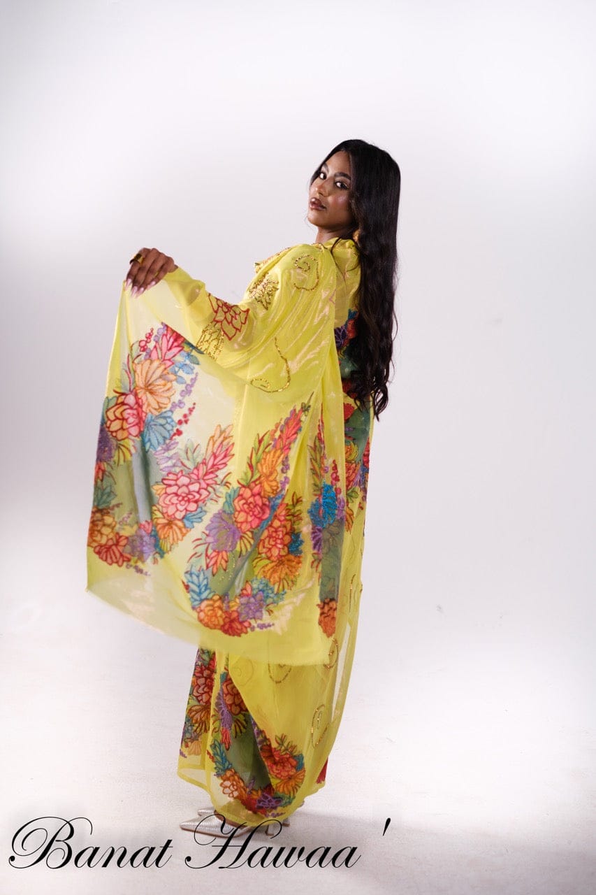 Hand Painted Glitter Toub - Yellow with Block Flowers