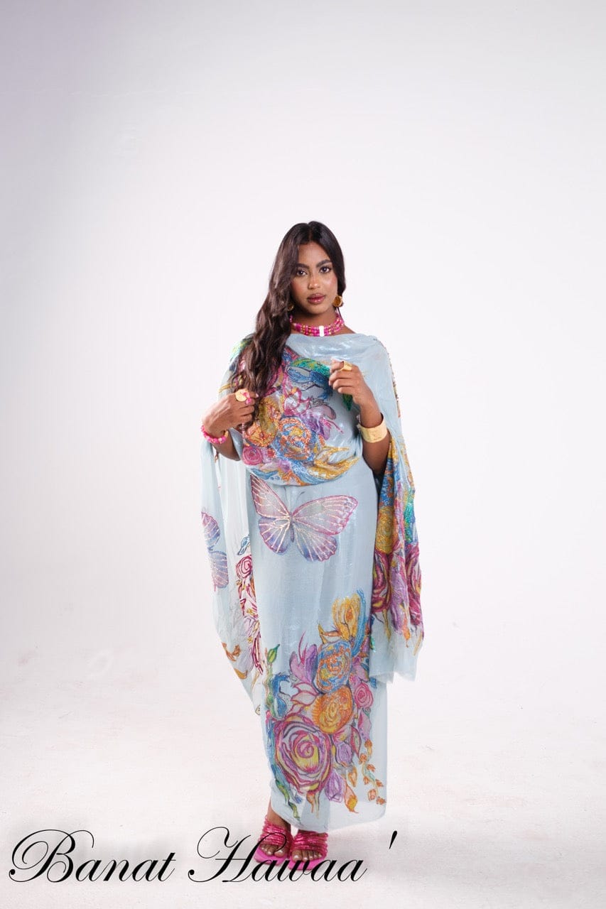 Hand Painted Glitter Toub - Baby Blue with Butterflies