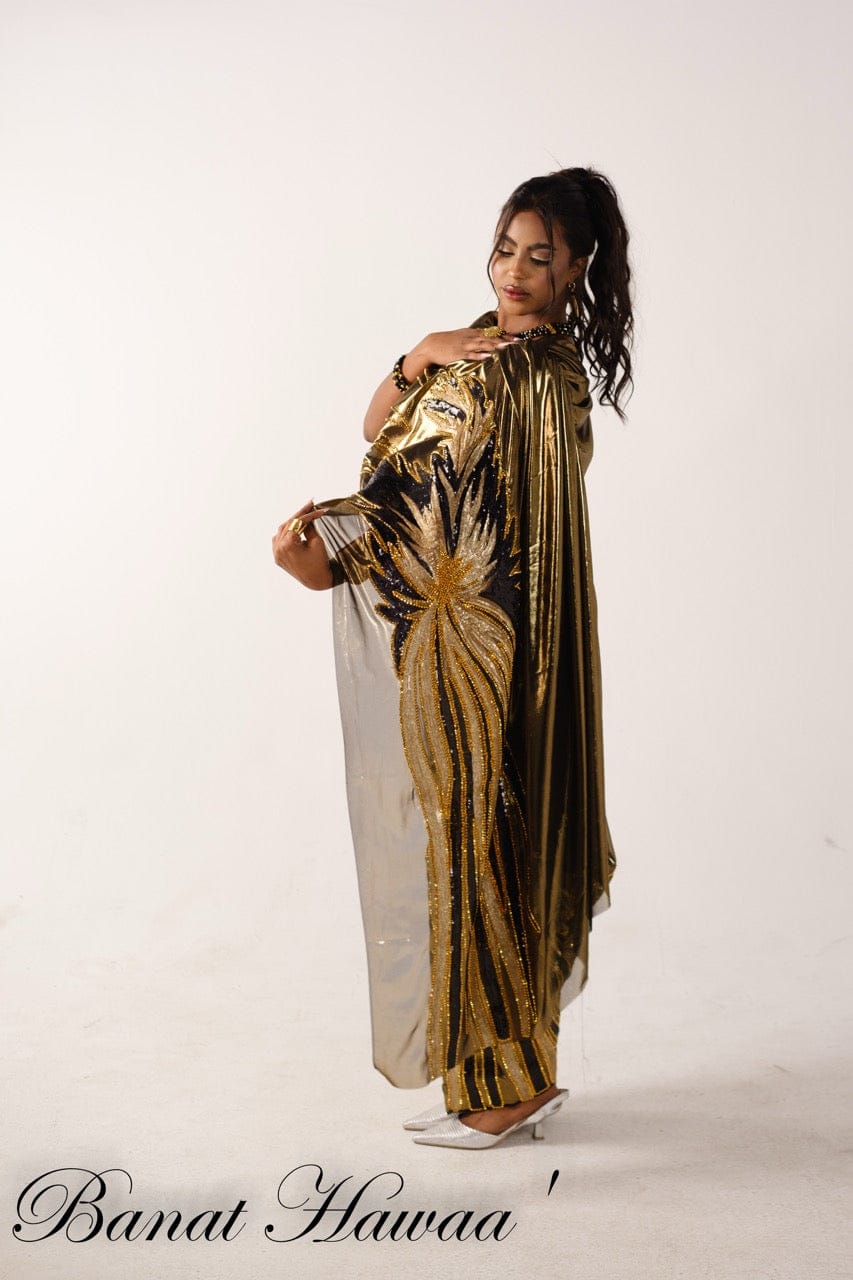 Handmade Applique Toub - Black with Gold