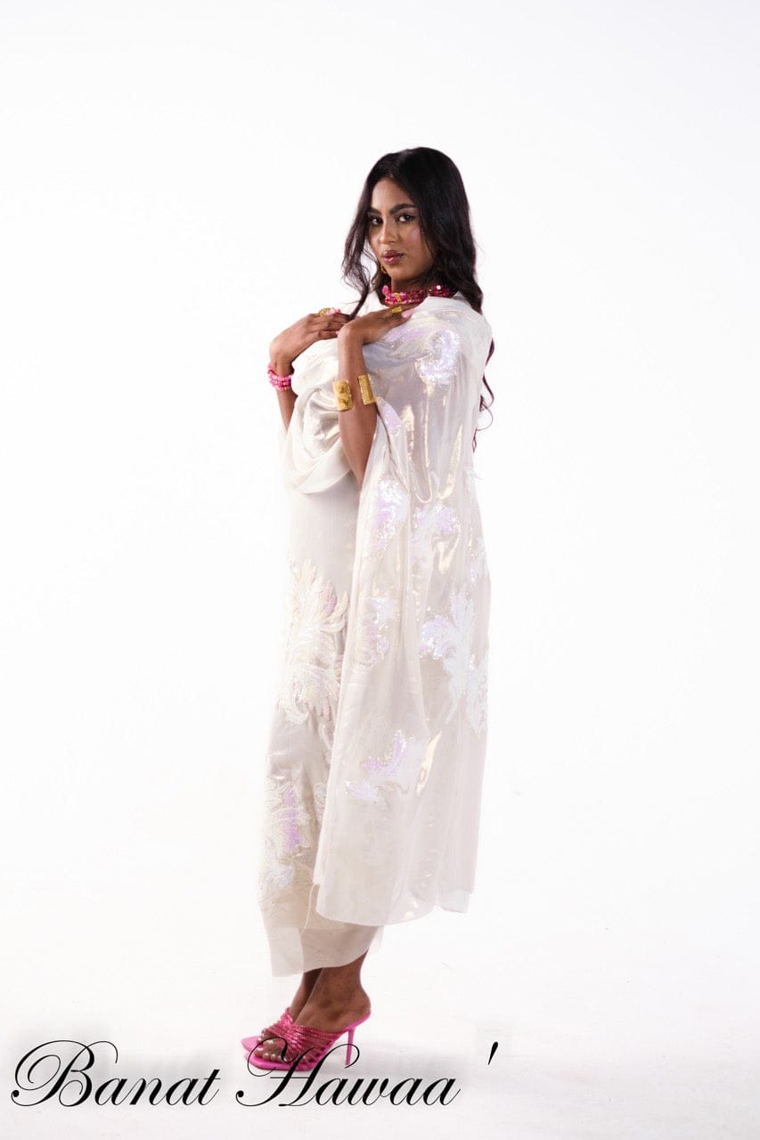 Handmade Applique Toub - Irridecescent White with Sequins