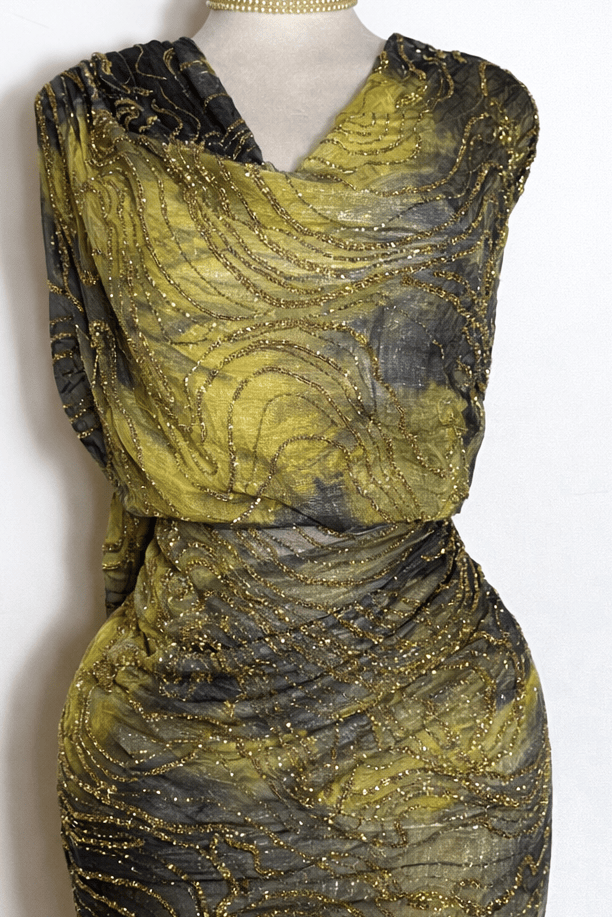 Crystal French Hand-Dyed Chiffon - Yellow/Grey
