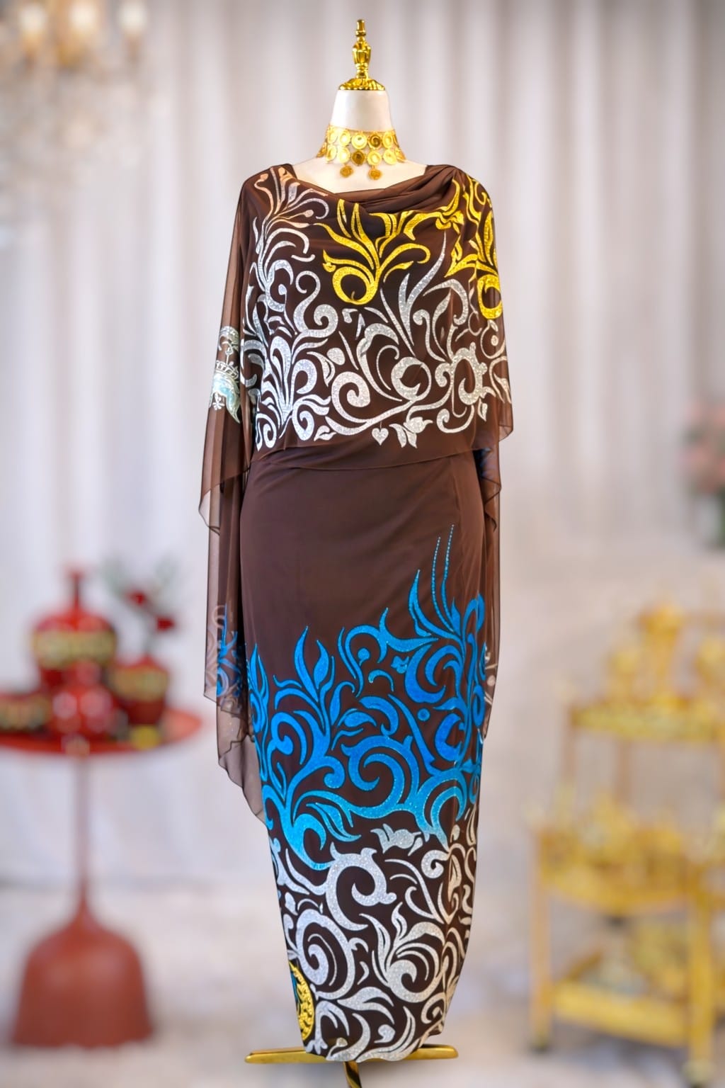 Hand Painted Glitter Toub - Brown Multicolor