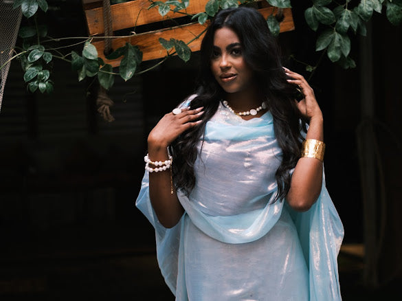 Handmade Applique Toub - Irridecesent Teal with White Flowers