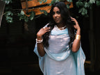 Handmade Applique Toub - Irridecesent Teal with White Flowers