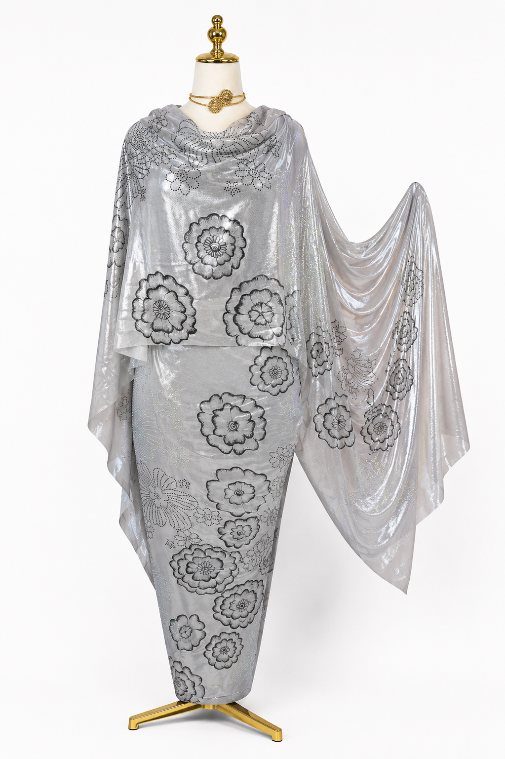 Hand Painted Glitter Toub - Elegant Grey and Black Floral