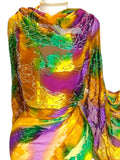 Velvet Jacquard French Chiffon - Purple yellow green