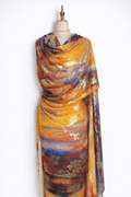 Silk Lurex Fil Coupe Toub - Jewel Tones with Gold Flowers