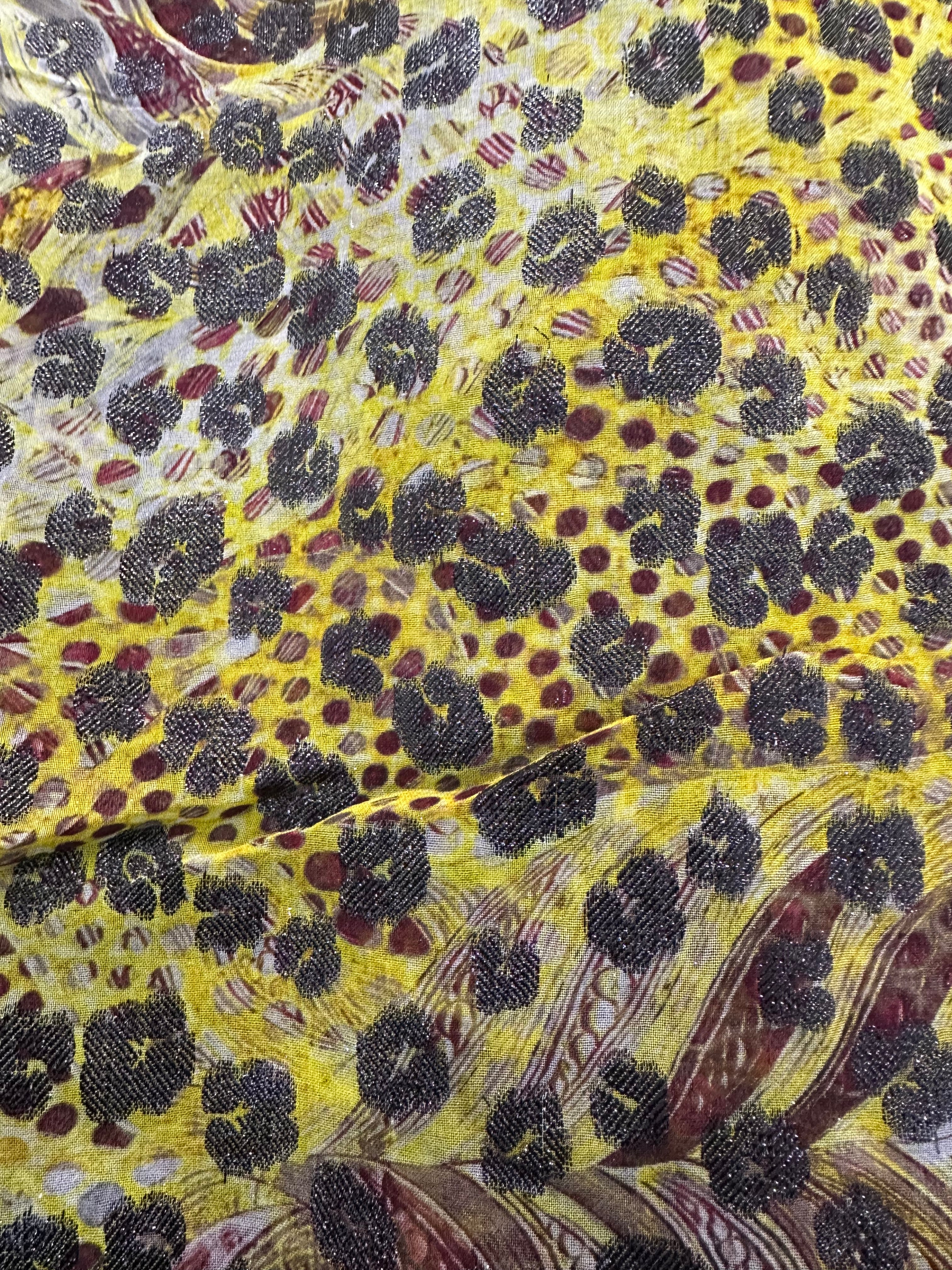 Silk Chiffon with Jacquard - Feathered Animal Print (Yellow)