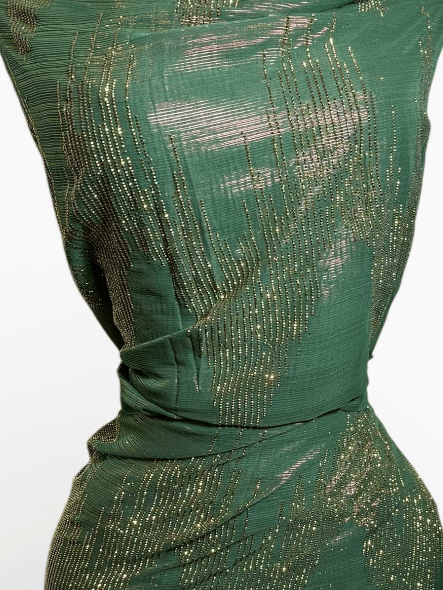 Crystal Lurex Chiffon - Khaki and Gold (Style 2)