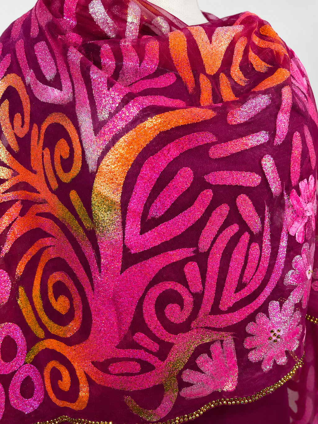 Hand Painted Glitter Toub - Pink Abstract Florals