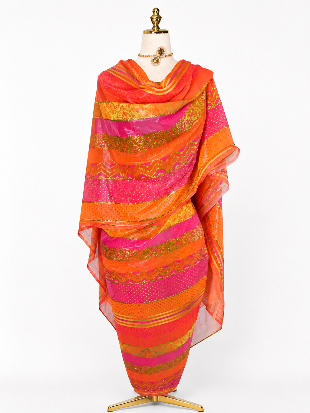 Hand Painted Glitter Toub - Orange and Pink Geometric