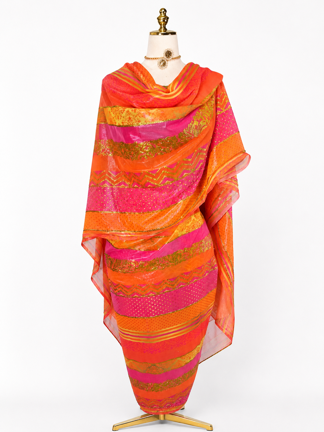 Hand Painted Glitter Toub - Orange and Pink Geometric