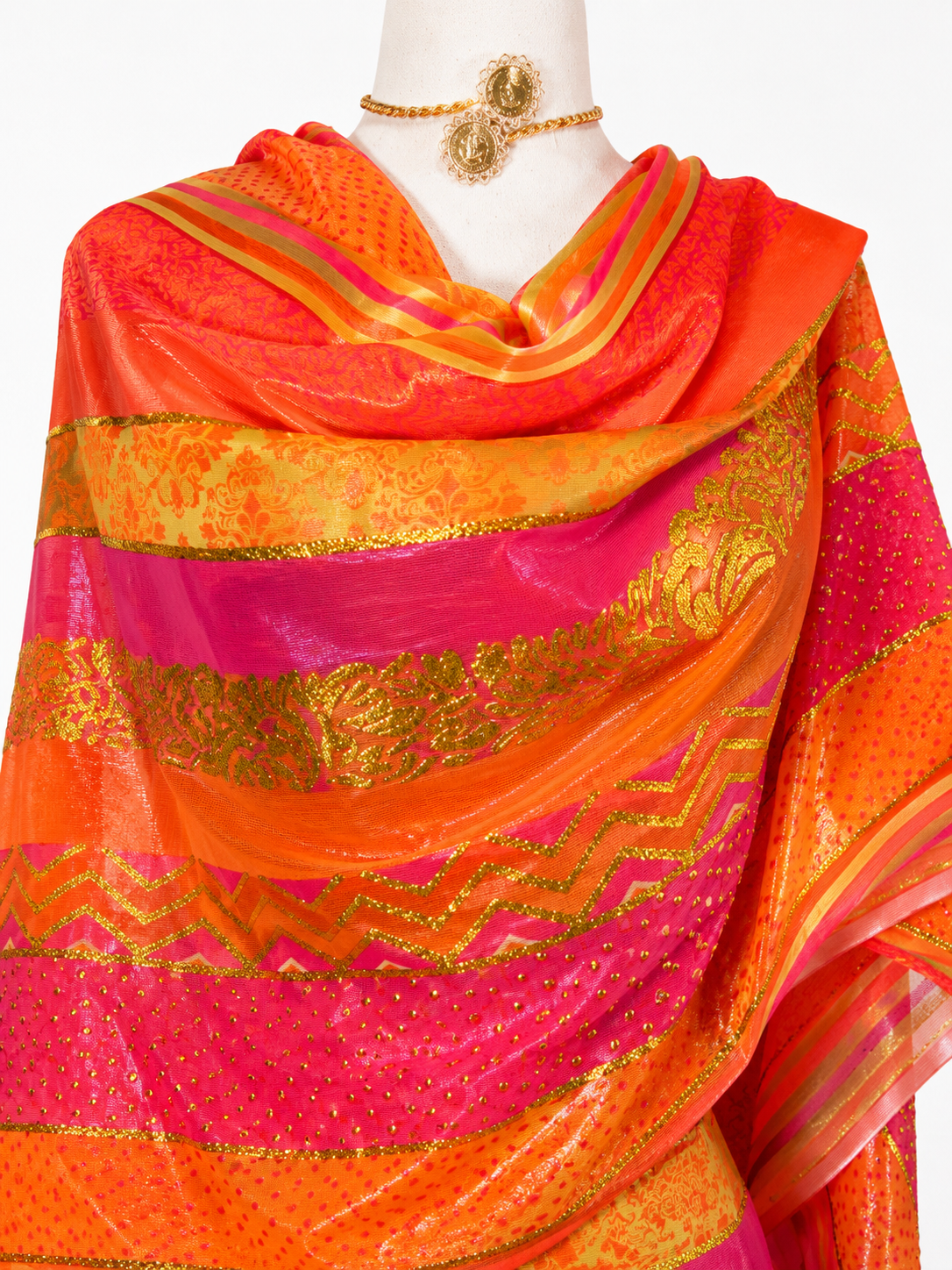 Hand Painted Glitter Toub - Orange and Pink Geometric