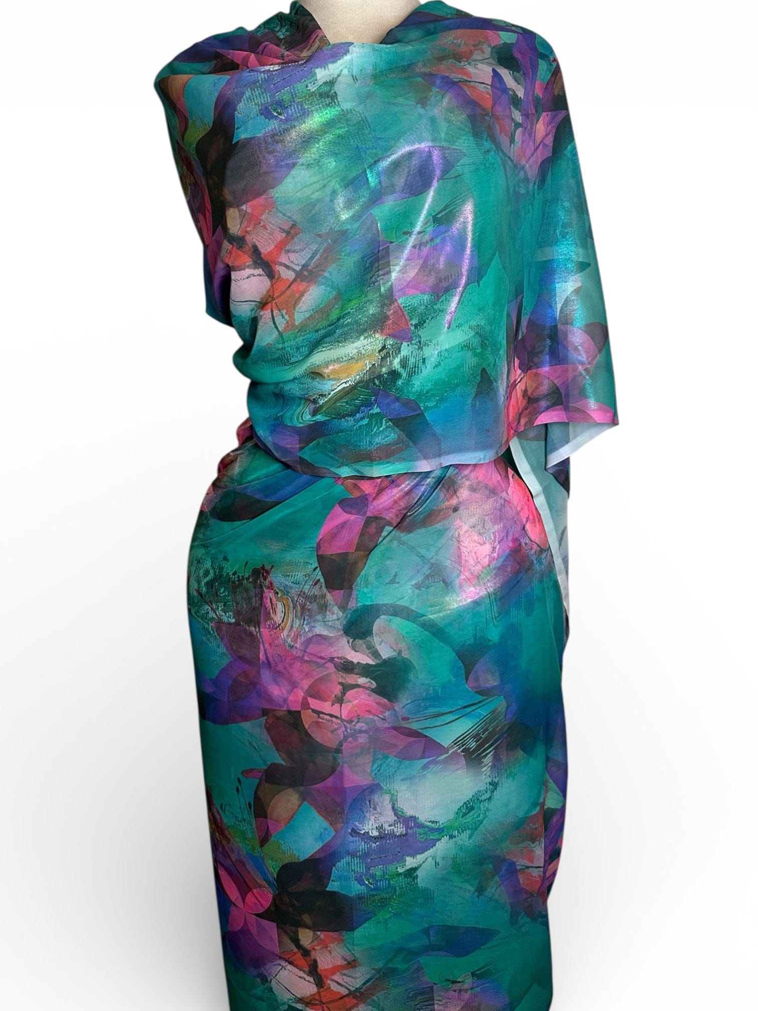 Lame Chiffon/Silk - Watercolor Aqua Blue
