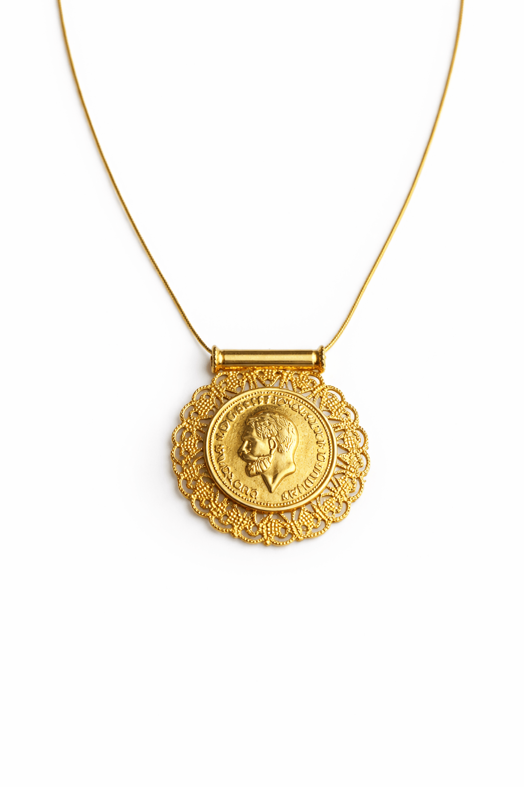 Traditional Necklace - Bar with Large Coin Floral Border