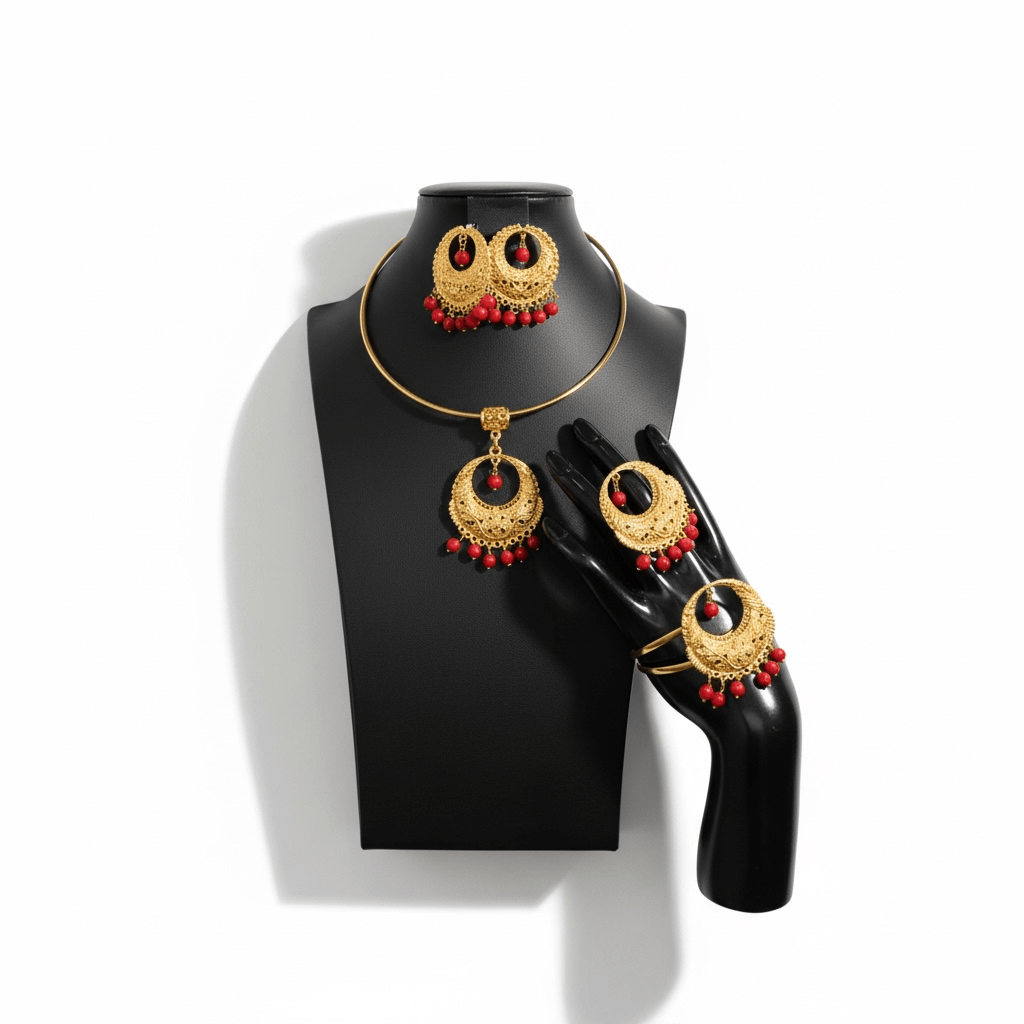 Luxury Collection Full Set - Gold Crescent & Red Beads Set