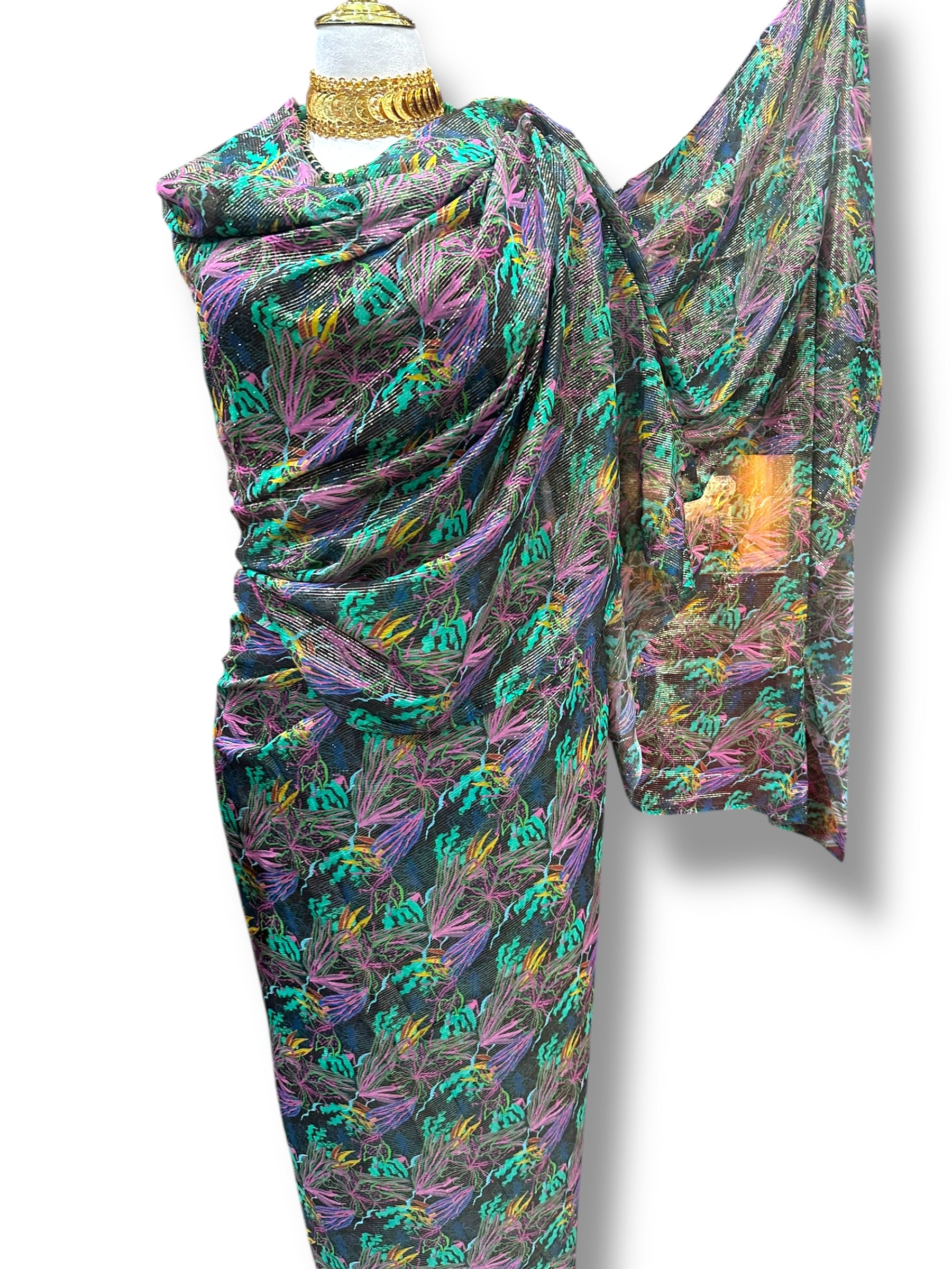 Gold Thread Chiffon Georgette Toub - Tropical Nights
