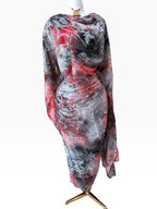 Silk Chiffon Jacquard - Grey/Red with Paisley