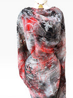 Silk Chiffon Jacquard - Grey/Red with Paisley