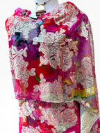 Silk Chiffon with Jacquard - Pink Roses