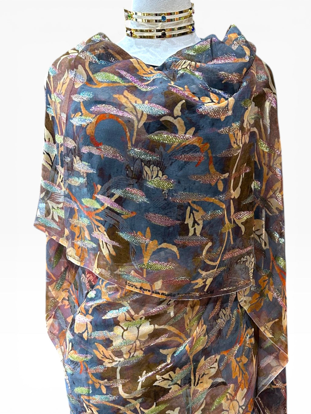 Silk Chiffon with Jacquard - Abstract Petals (Browns)