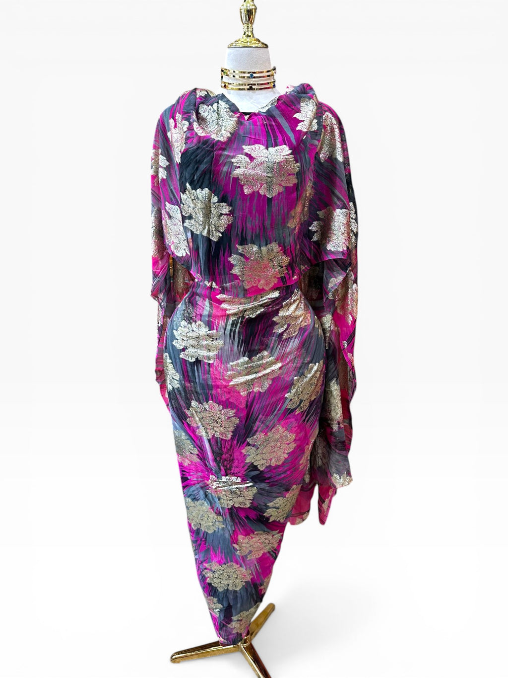 Silk Chiffon with Jacquard - Prismatic Floral (Pink and Grey)