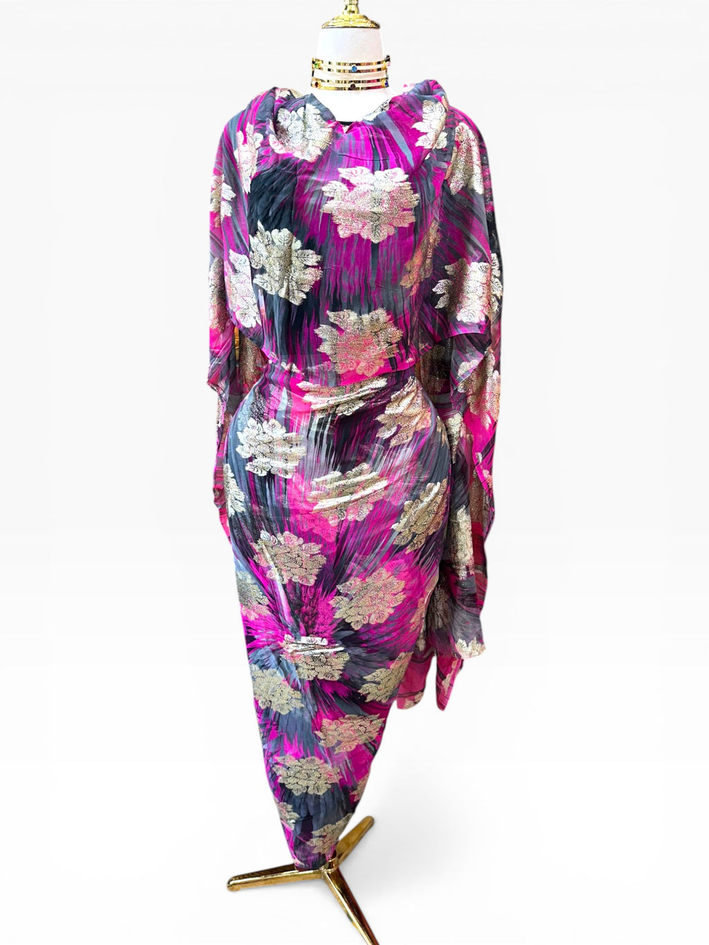 Silk Chiffon with Jacquard - Prismatic Floral (Pink and Grey)