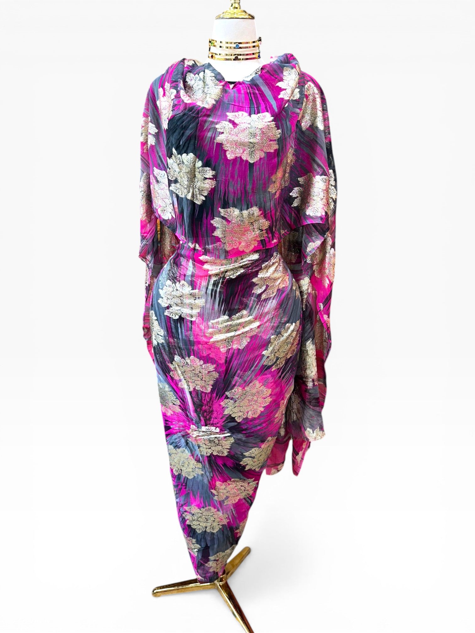 Silk Chiffon with Jacquard - Prismatic Floral (Pink and Grey)