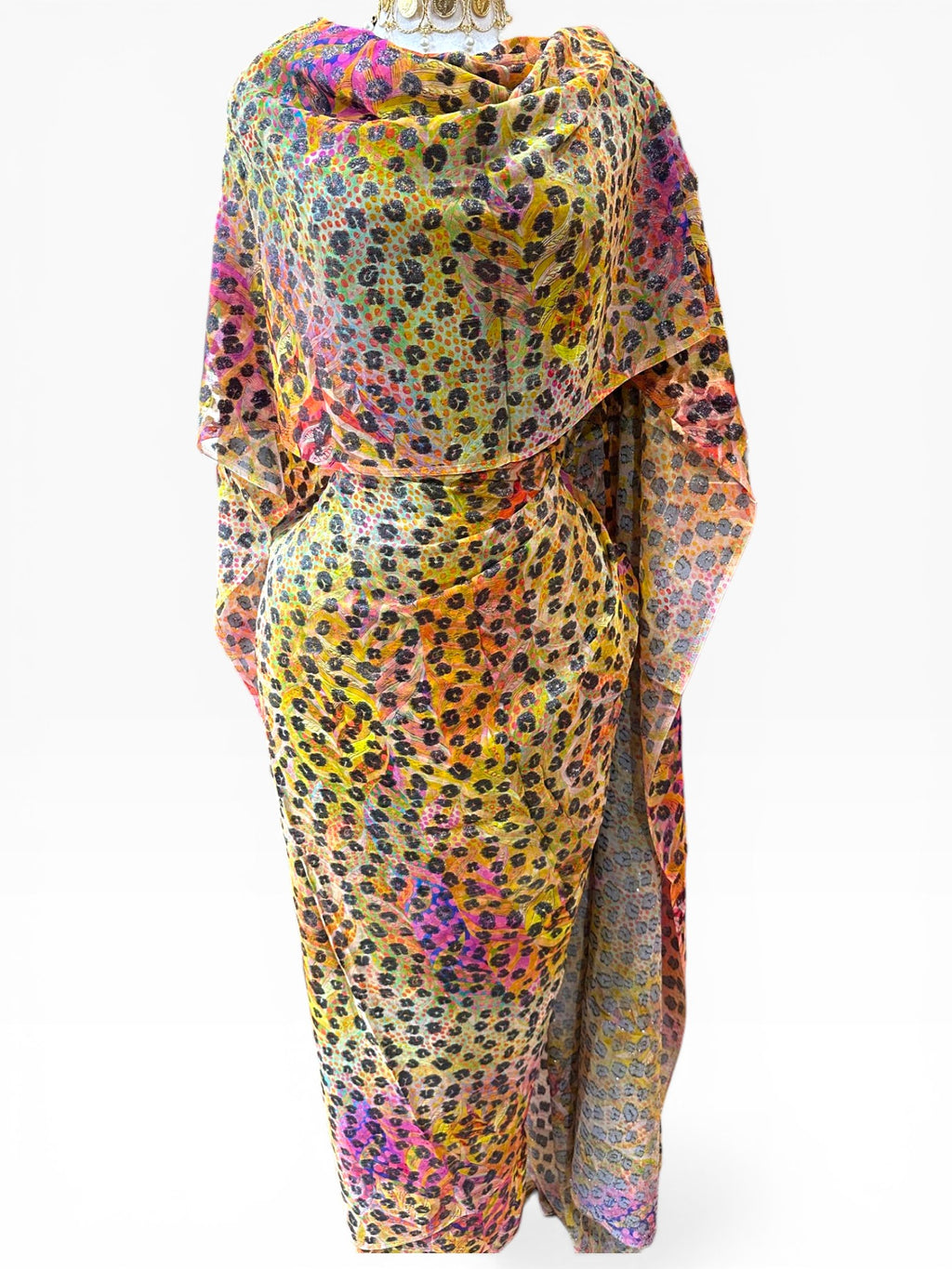 Silk Chiffon Jacquard - Feathered Animal Print (Orange/Pink)