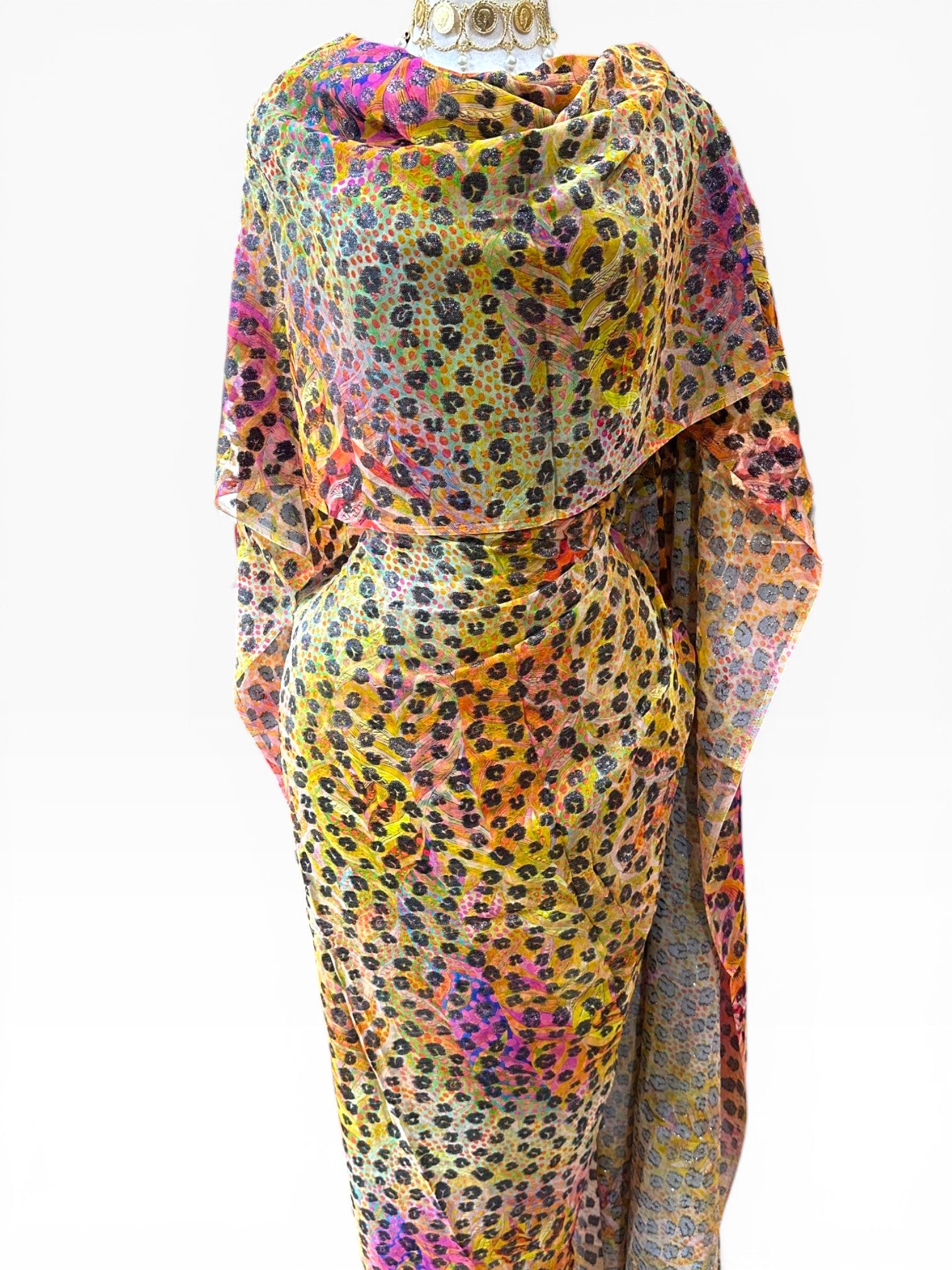 Silk Chiffon Jacquard - Feathered Animal Print (Orange/Pink)