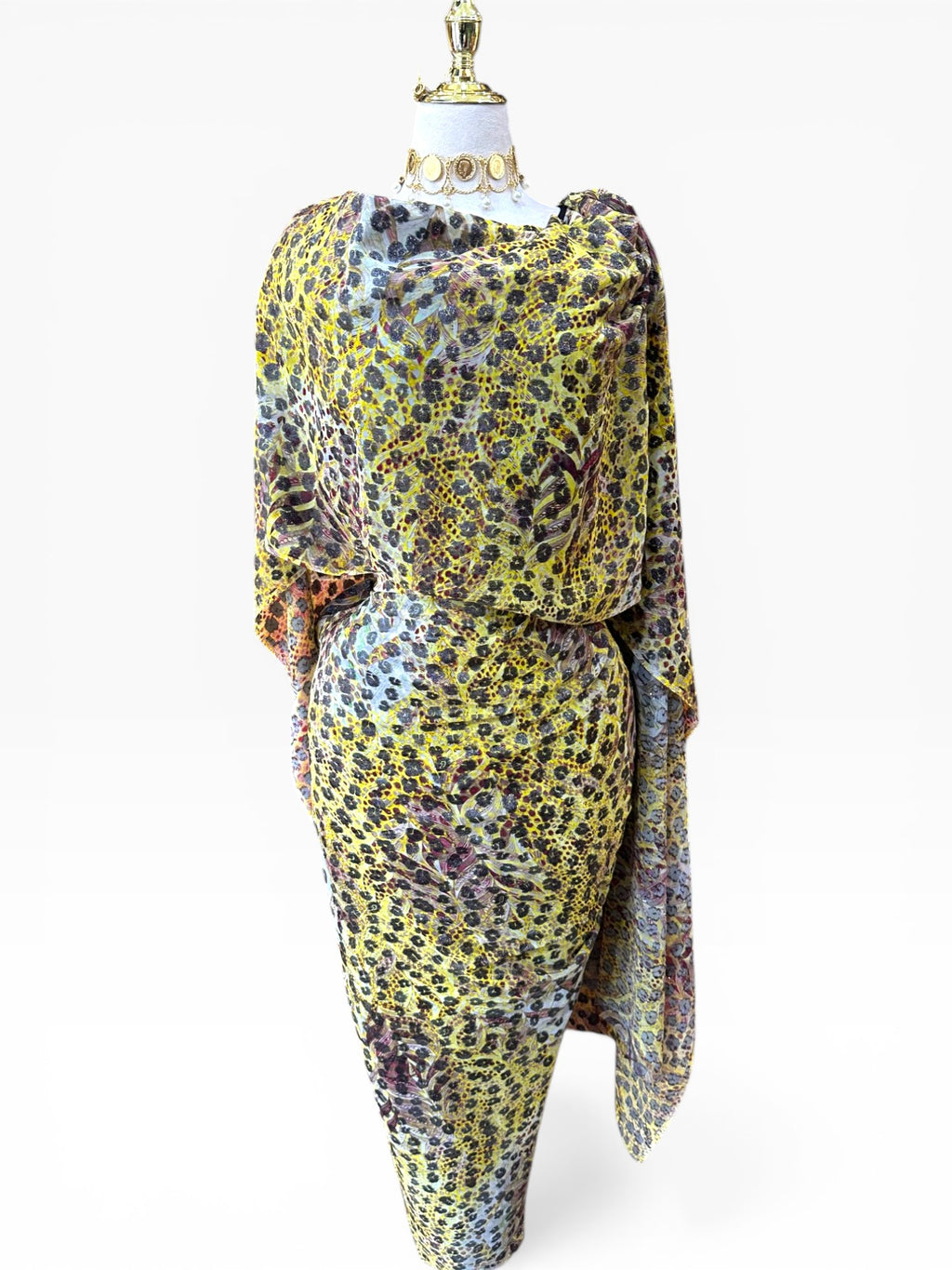 Silk Chiffon with Jacquard - Feathered Animal Print (Yellow)