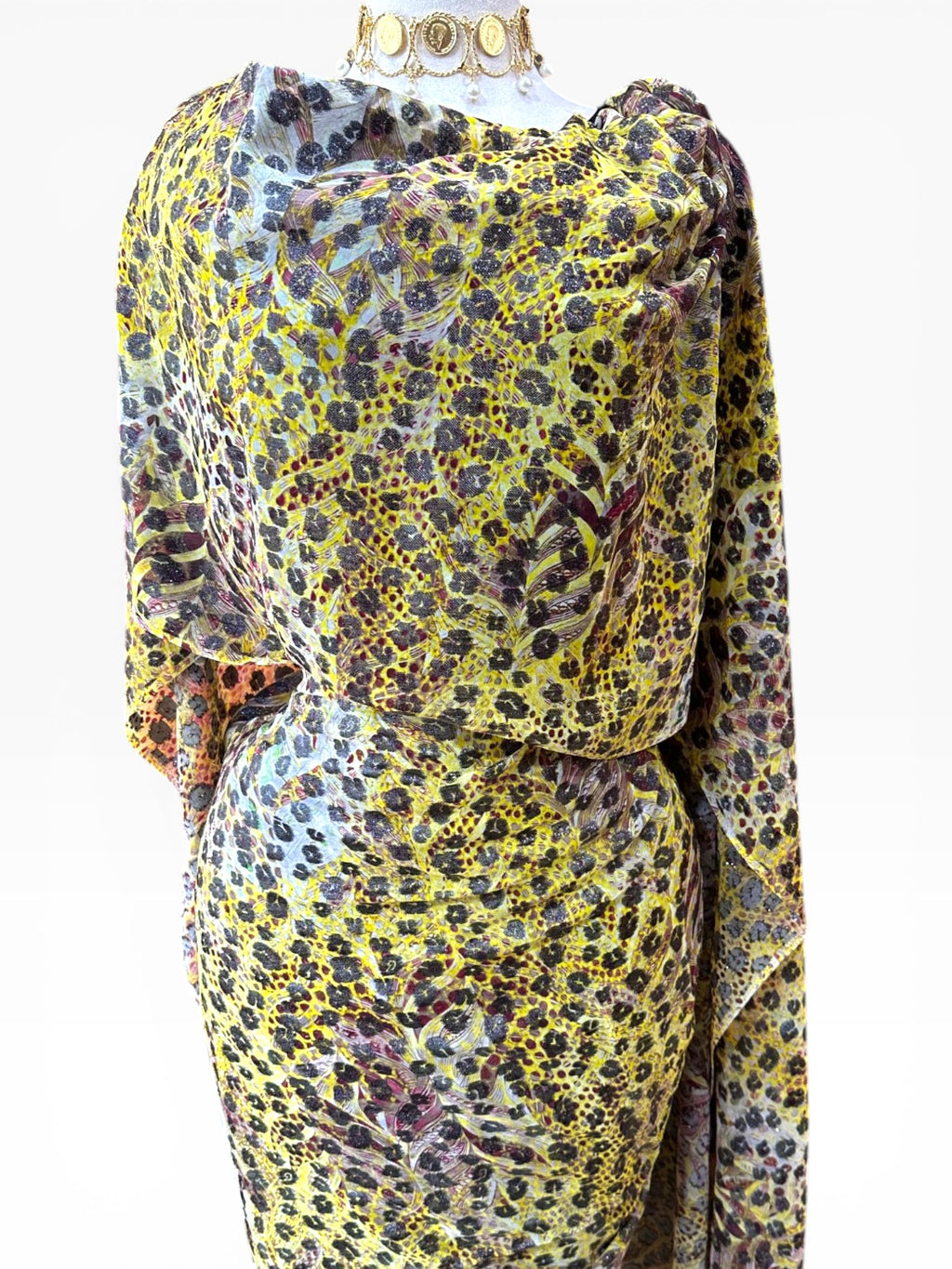Silk Chiffon with Jacquard - Feathered Animal Print (Yellow)
