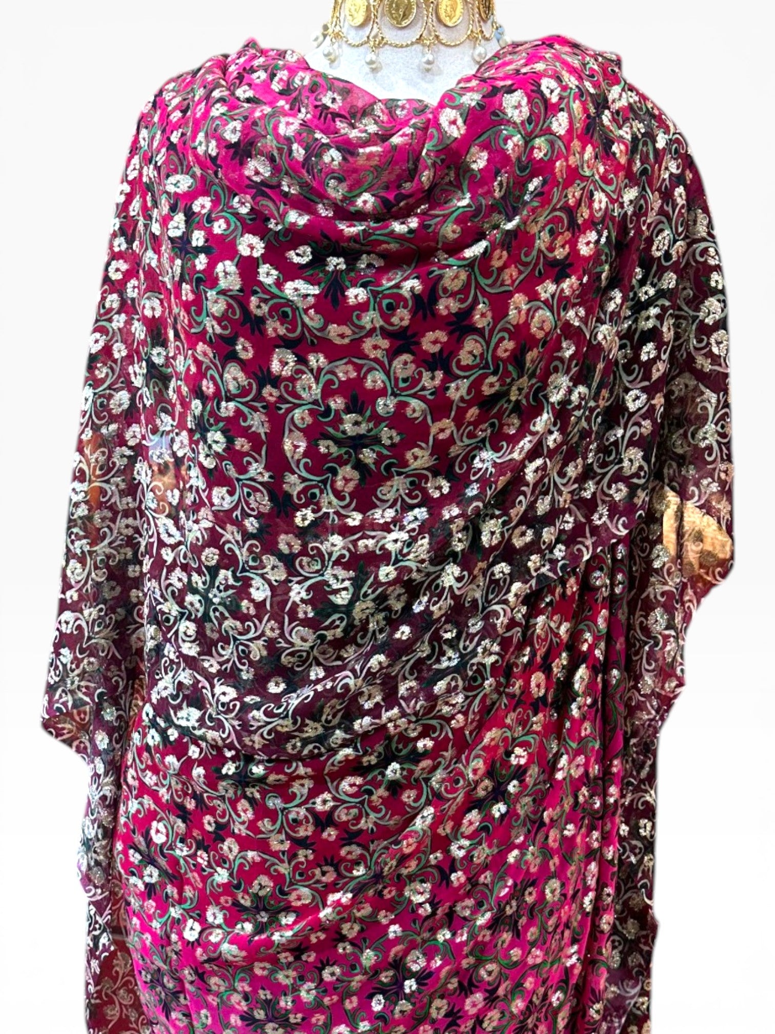 Silk Chiffon with Jacquard - Arabesque (Pink Gradient)