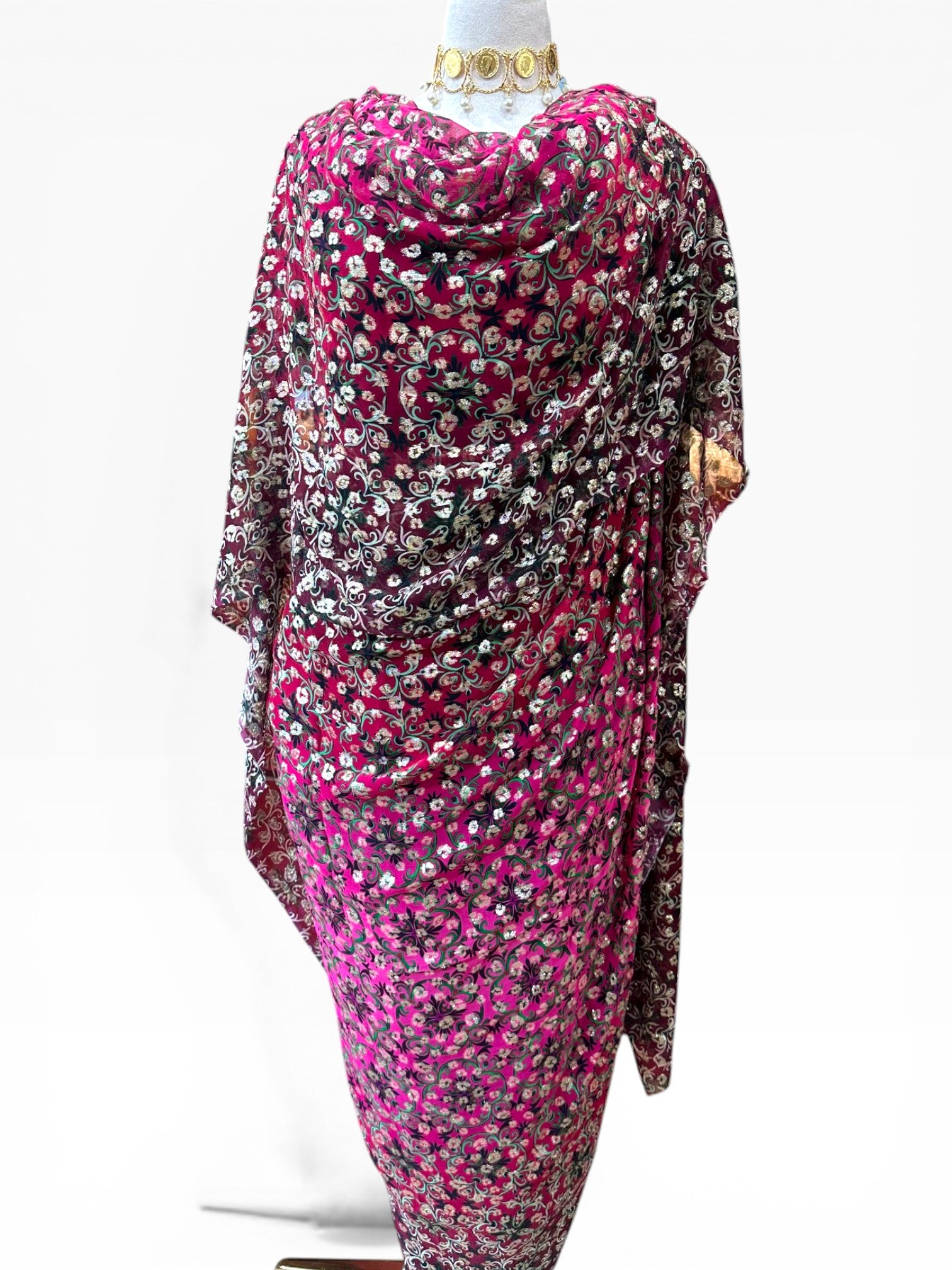 Silk Chiffon with Jacquard - Arabesque (Pink Gradient)