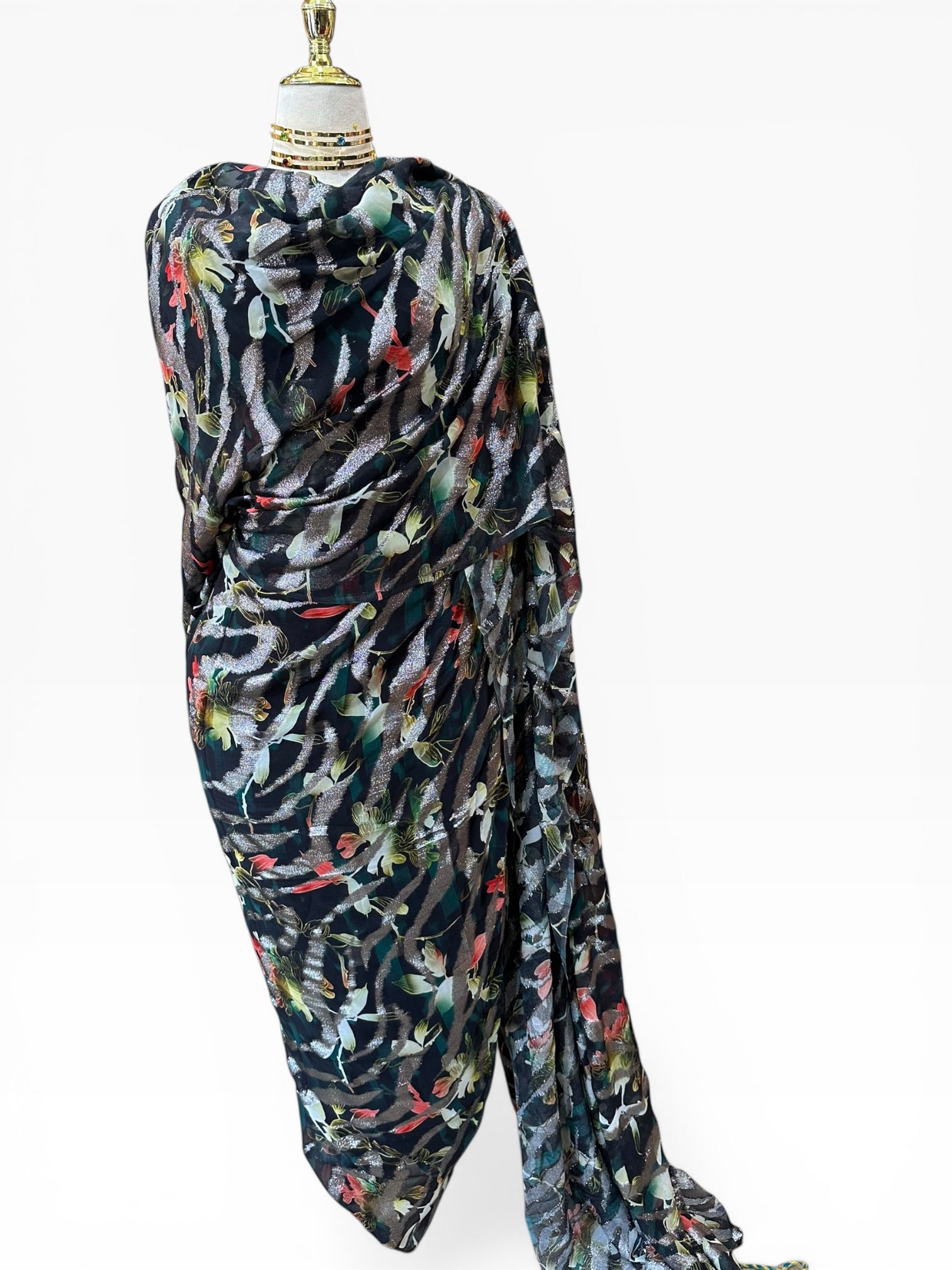 Silk Chiffon with Jacquard - Black Floral Zebra