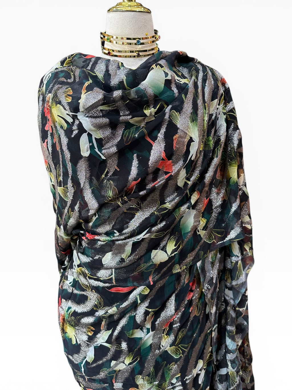 Silk Chiffon with Jacquard - Black Floral Zebra