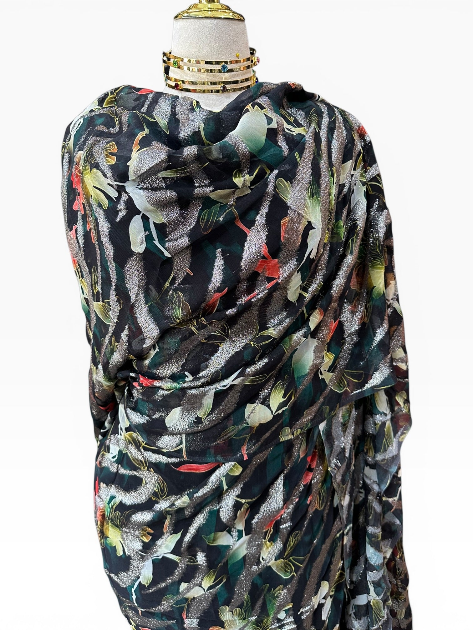 Silk Chiffon with Jacquard - Black Floral Zebra