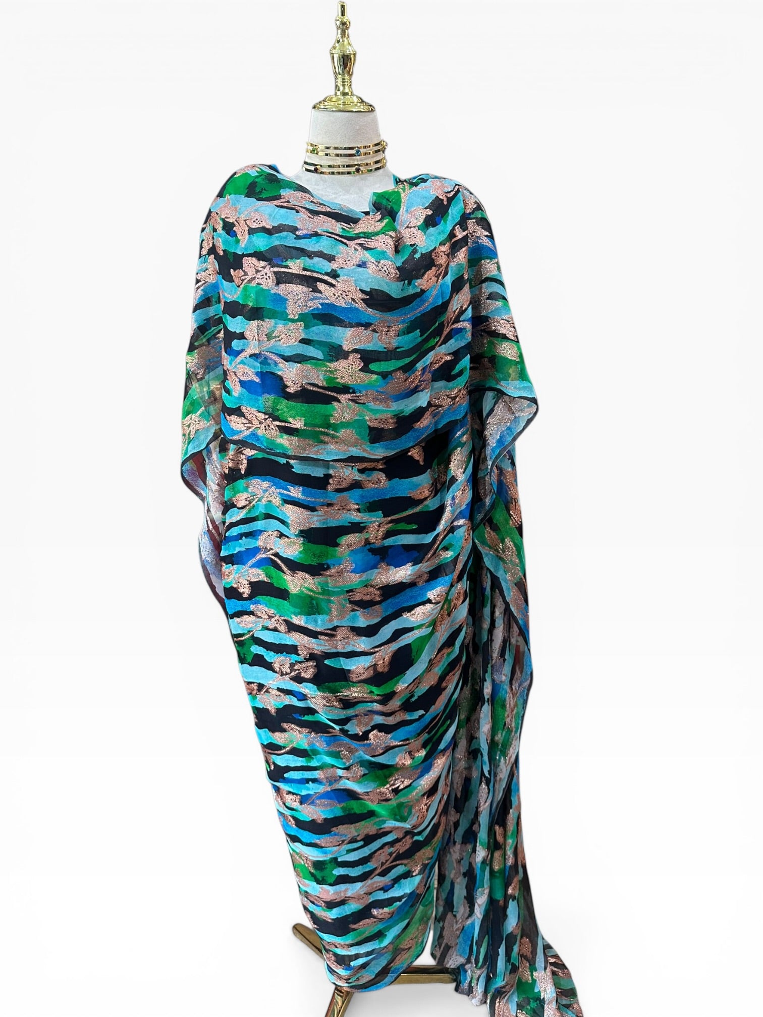 Silk Chiffon with Jacquard - Blue Black Stripes