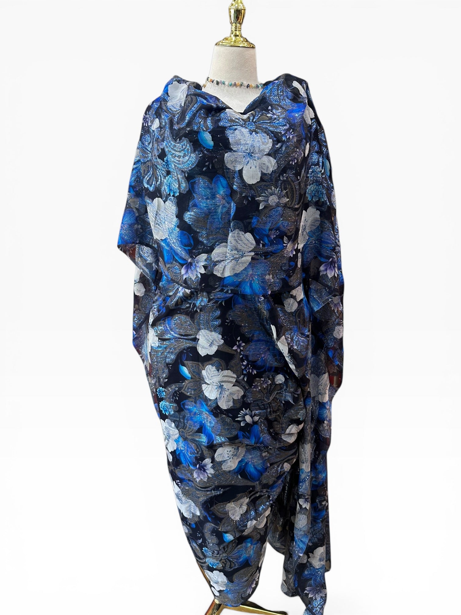 Silk Chiffon with Jacquard - Black and Navy Floral