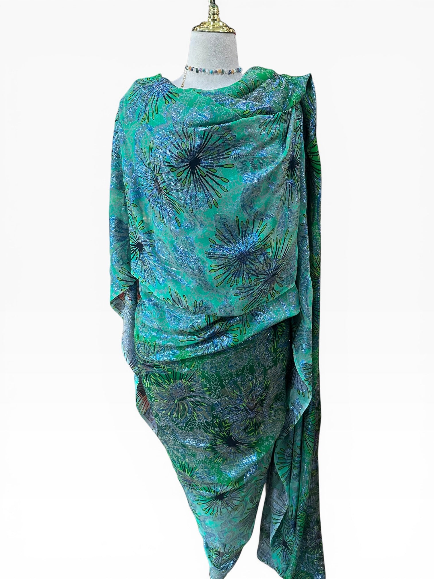 Silk Chiffon with Jacquard - Green Fireworks