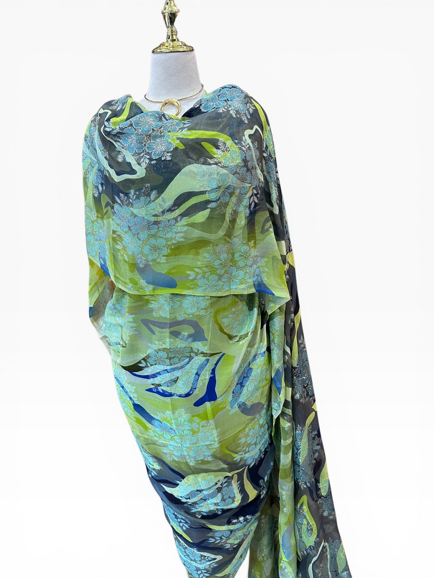 Silk Chiffon with Jacquard - Botanical Waves