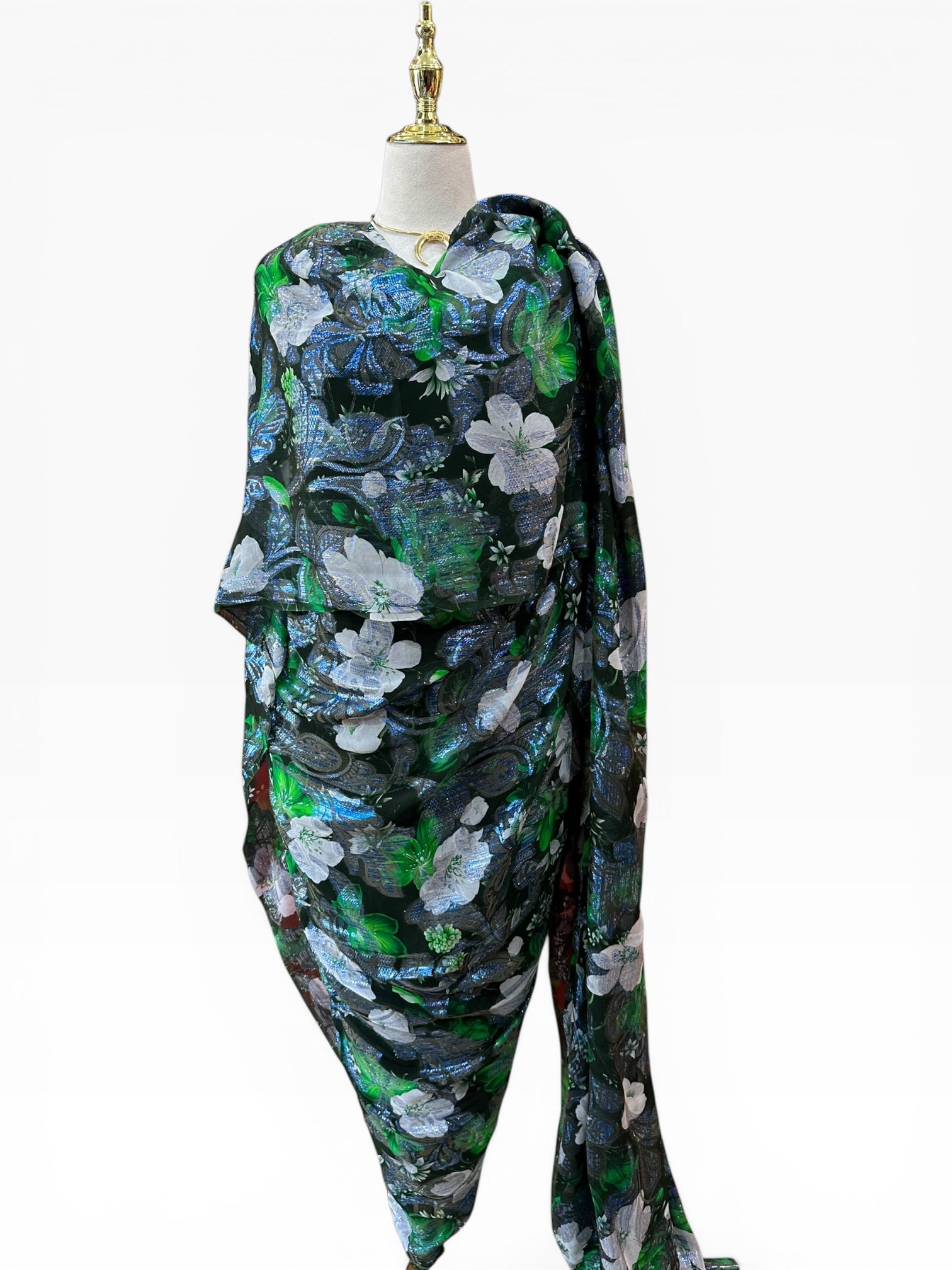 Silk Chiffon with Jacquard - Neon Green Floral