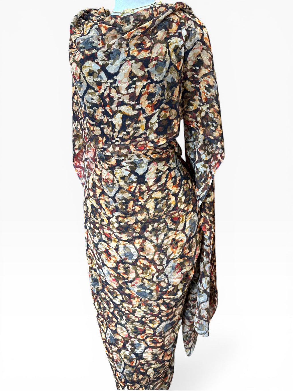 Silk Chiffon with Jacquard  - Soft Blossoms (Black/Amber)