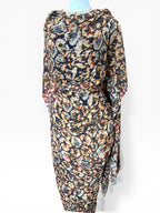 Silk Chiffon with Jacquard  - Soft Blossoms (Black/Amber)