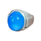Mens Silver Ring - Banded Blue Agate (Size T 1/2)