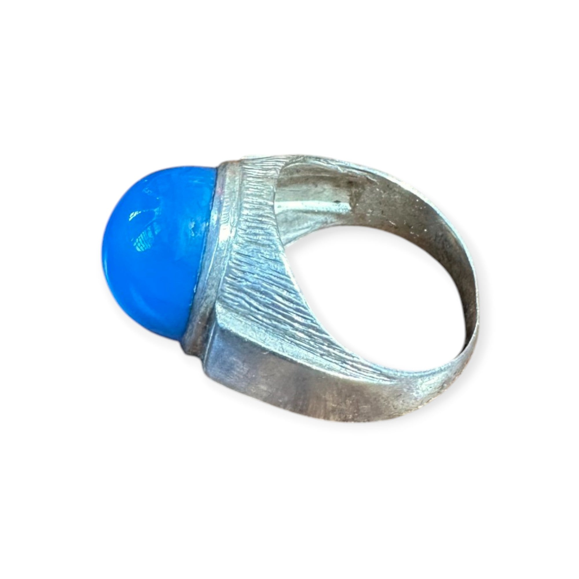 Mens Silver Ring - Banded Blue Agate (Size T 1/2)