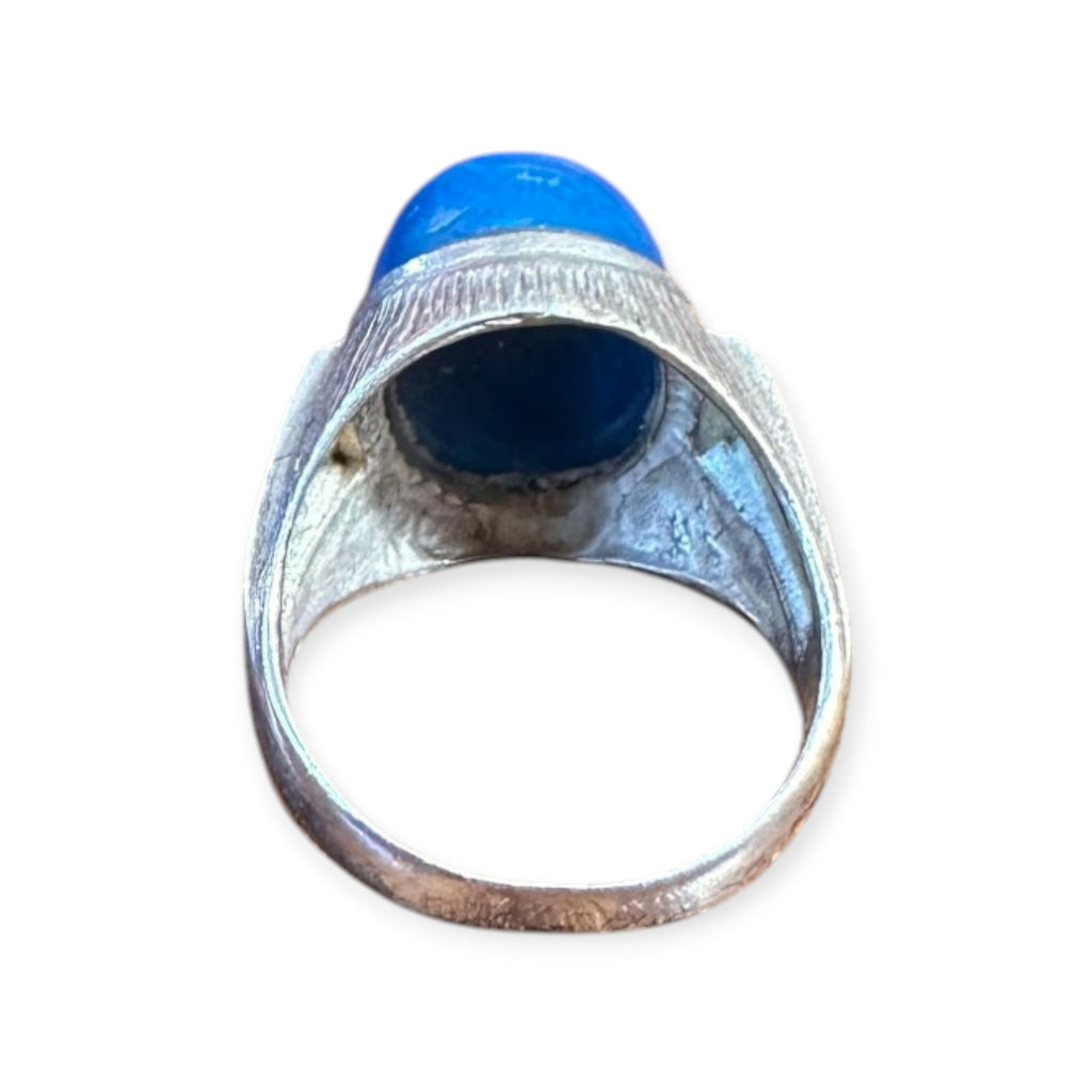 Mens Silver Ring - Banded Blue Agate (Size T 1/2)